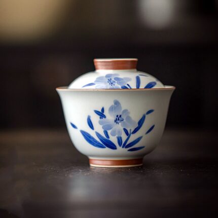 Blue and White Hand-Painted Orchid Gaiwan