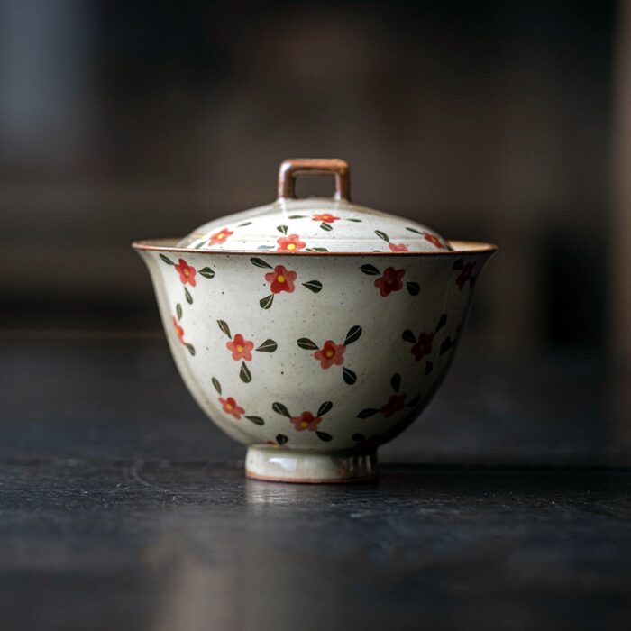 手绘小红花—元宝盖碗