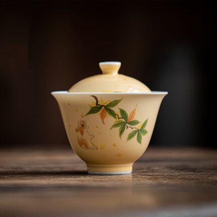 Underglaze Hand-Painted Osmanthus Rabbit Gaiwan 170ML