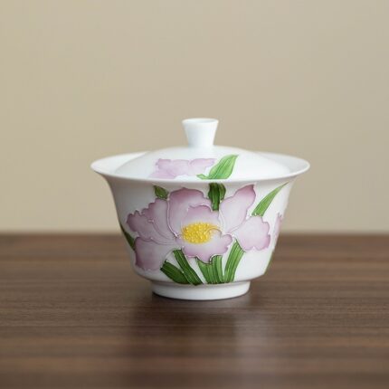 Hand-Painted Raised Carving Iris Gaiwan 110ml
