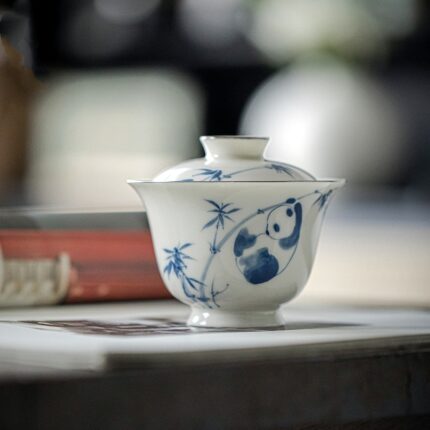 Panda Playing with Bamboo Underglaze Gaiwan