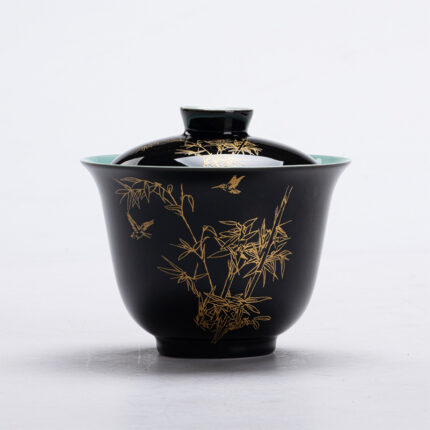Obsidian Black Glaze Gold Foil Bamboo Gaiwan