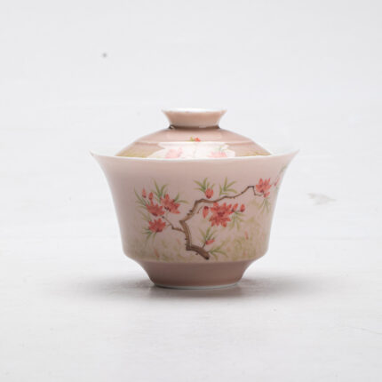 Pink Tones Hand-Painted Smoky Red Floral Gaiwan