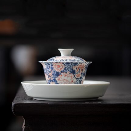 Blue and White with Underglaze Red Lotus Gaiwan 120ml